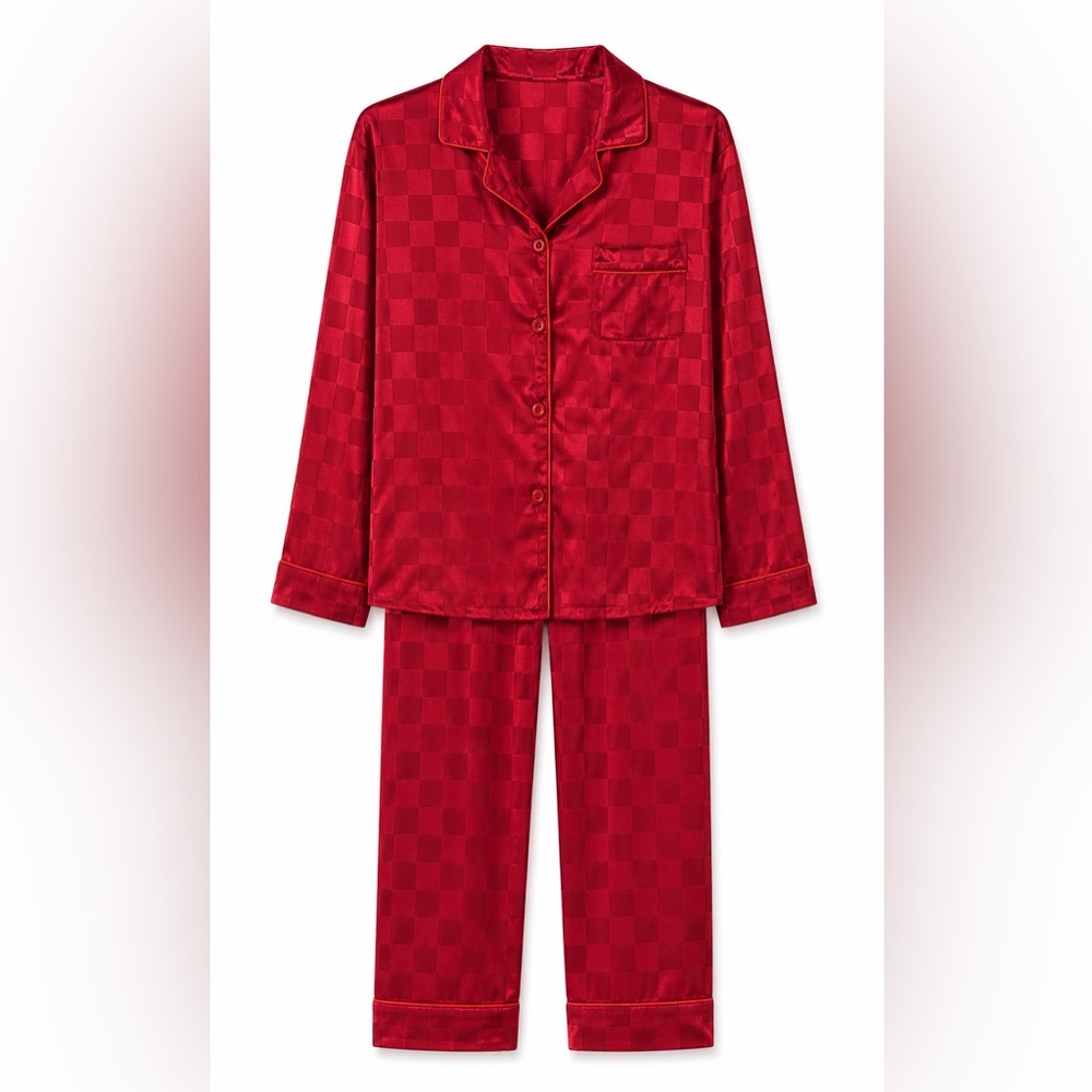 Women’s Satin Pajama Set - Classic Button-Up